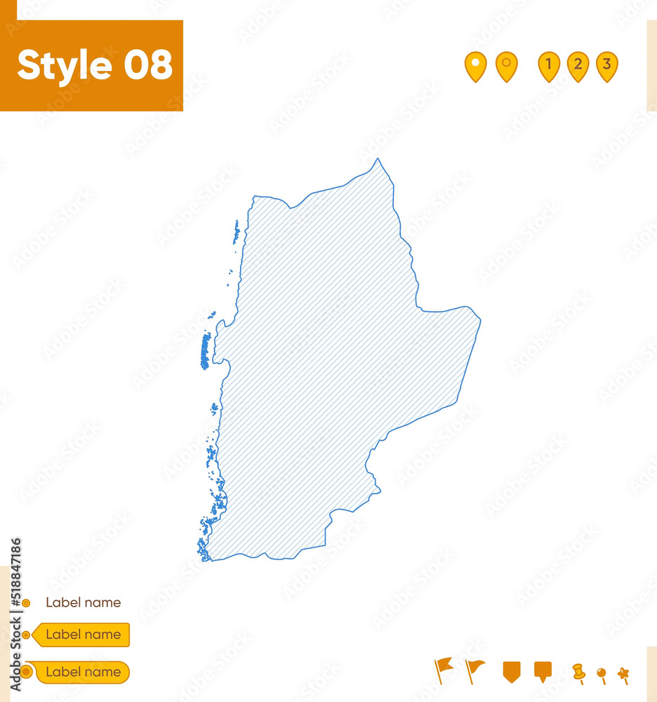 Antofagasta, Chile - grid map isolated on white background. Outline map. Simple line, vector map.