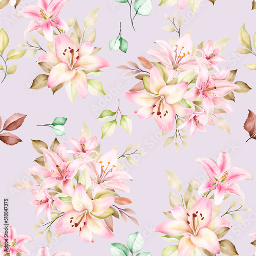 Fototapeta Naklejka Na Ścianę i Meble -  hand drawn lily seamless pattern design