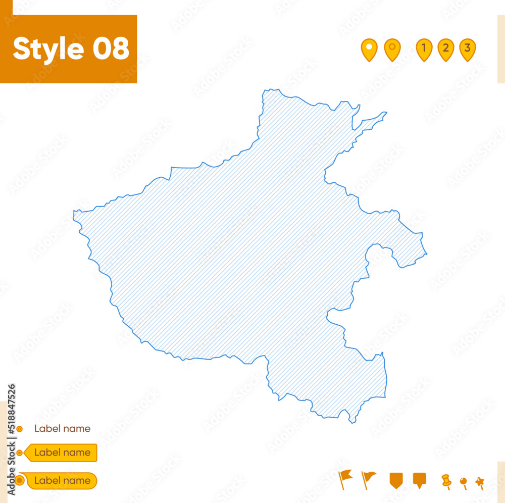 Obraz premium Henan, China - grid map isolated on white background. Outline map. Simple line, vector map.