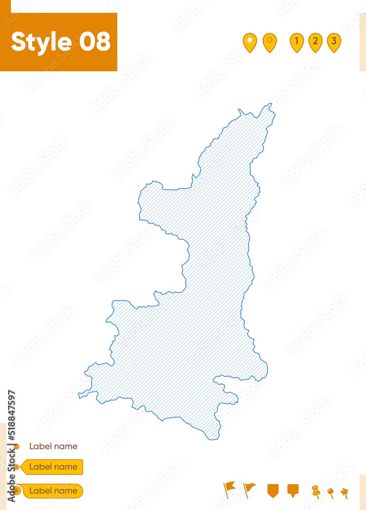Shaanxi, China - grid map isolated on white background. Outline map. Simple line, vector map.