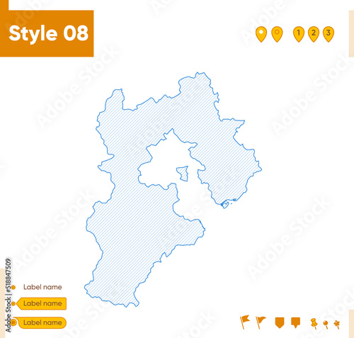 Hebei, China - grid map isolated on white background. Outline map. Simple line, vector map.
