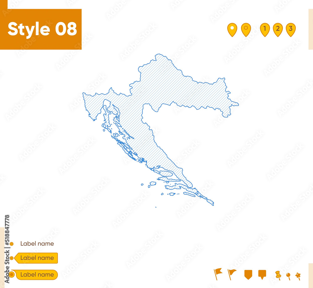 Croatia - grid map isolated on white background. Outline map. Simple line, vector map.