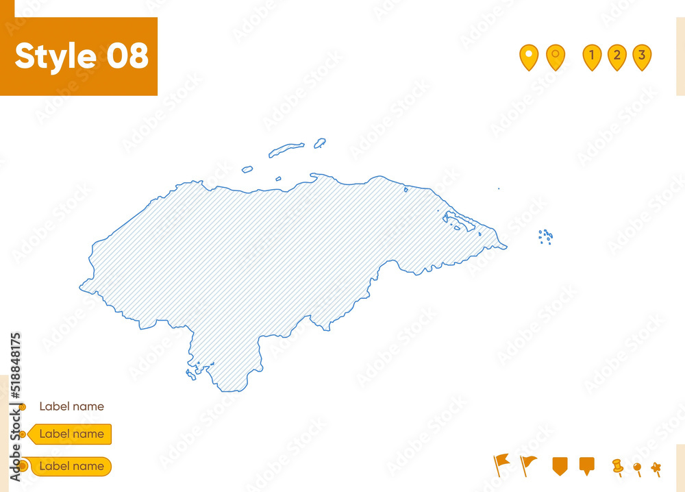 Honduras - grid map isolated on white background. Outline map. Simple line, vector map.