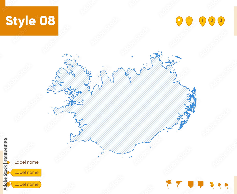 Iceland - grid map isolated on white background. Outline map. Simple line, vector map.