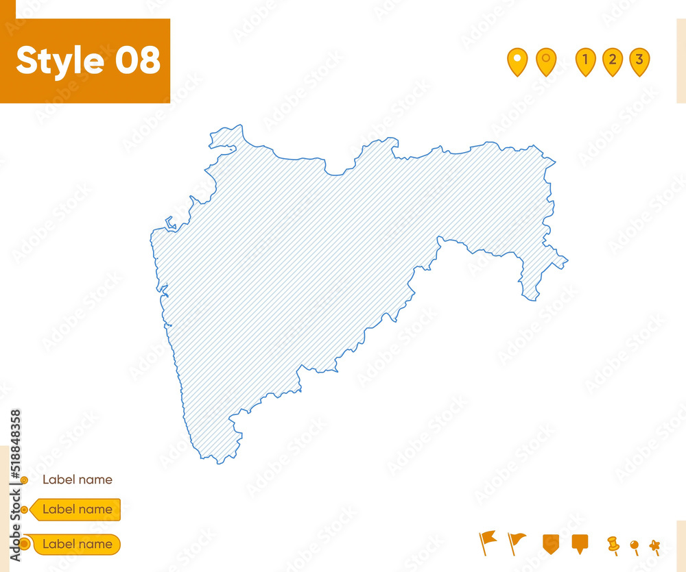 Maharashtra, India - grid map isolated on white background. Outline map. Simple line, vector map.