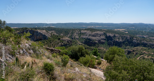 view out from a limestone outcrop village over the canyon and gorges of the a National Park 