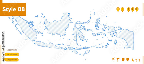 Indonesia - grid map isolated on white background. Outline map. Simple line  vector map.