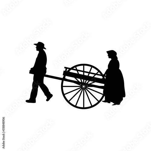 People pulling wood wagon icon