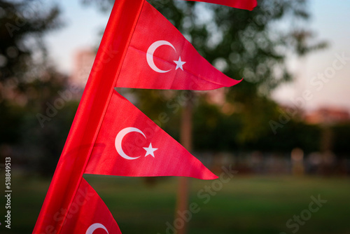 Turkey flag in garden with bokeh photo