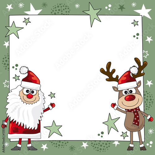 Weihnachtsmann und Rentier Weihnachten Banner quadratisch