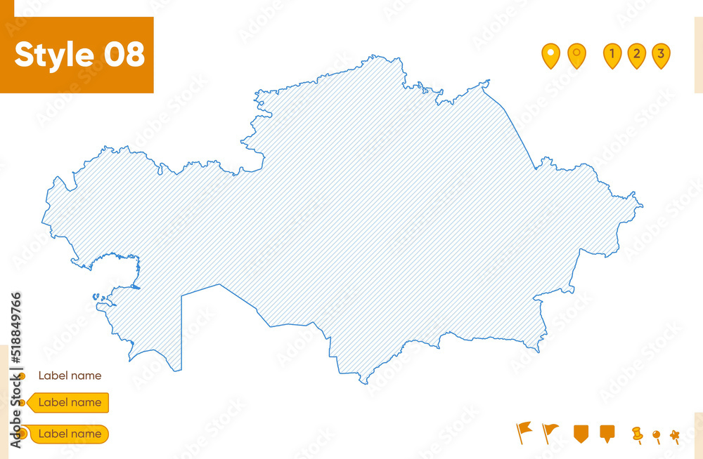Kazakhstan - grid map isolated on white background. Outline map. Simple line, vector map.