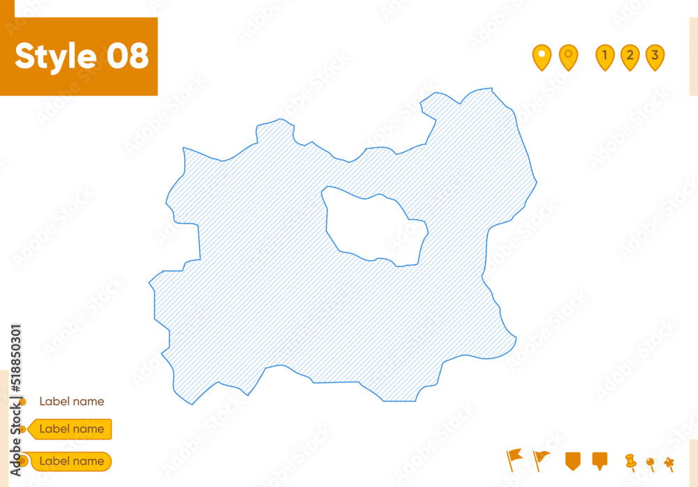 Tov, Mongolia - grid map isolated on white background. Outline map. Simple line, vector map.