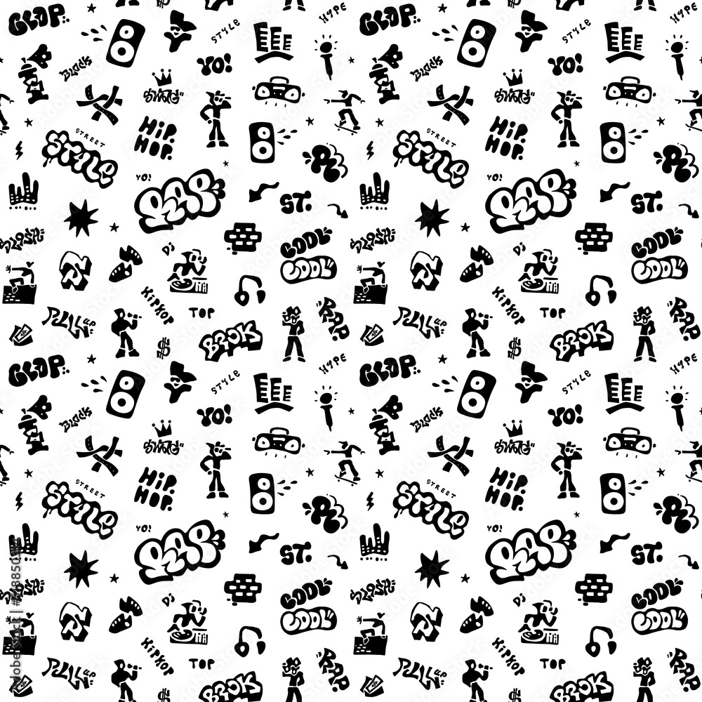 rap music, graffiti,street style - seamless vector background