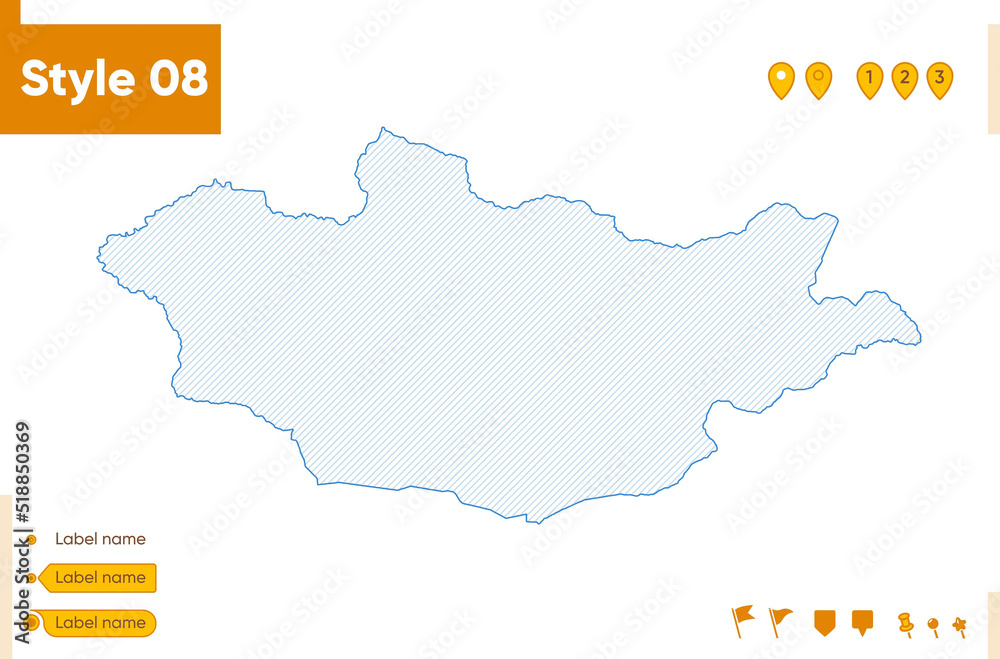 Mongolia - grid map isolated on white background. Outline map. Simple line, vector map.
