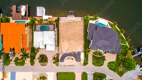 Obraz na plátně Aerial Drone View of a Cleared Lot Ready for Construction in Naples, Florida wit
