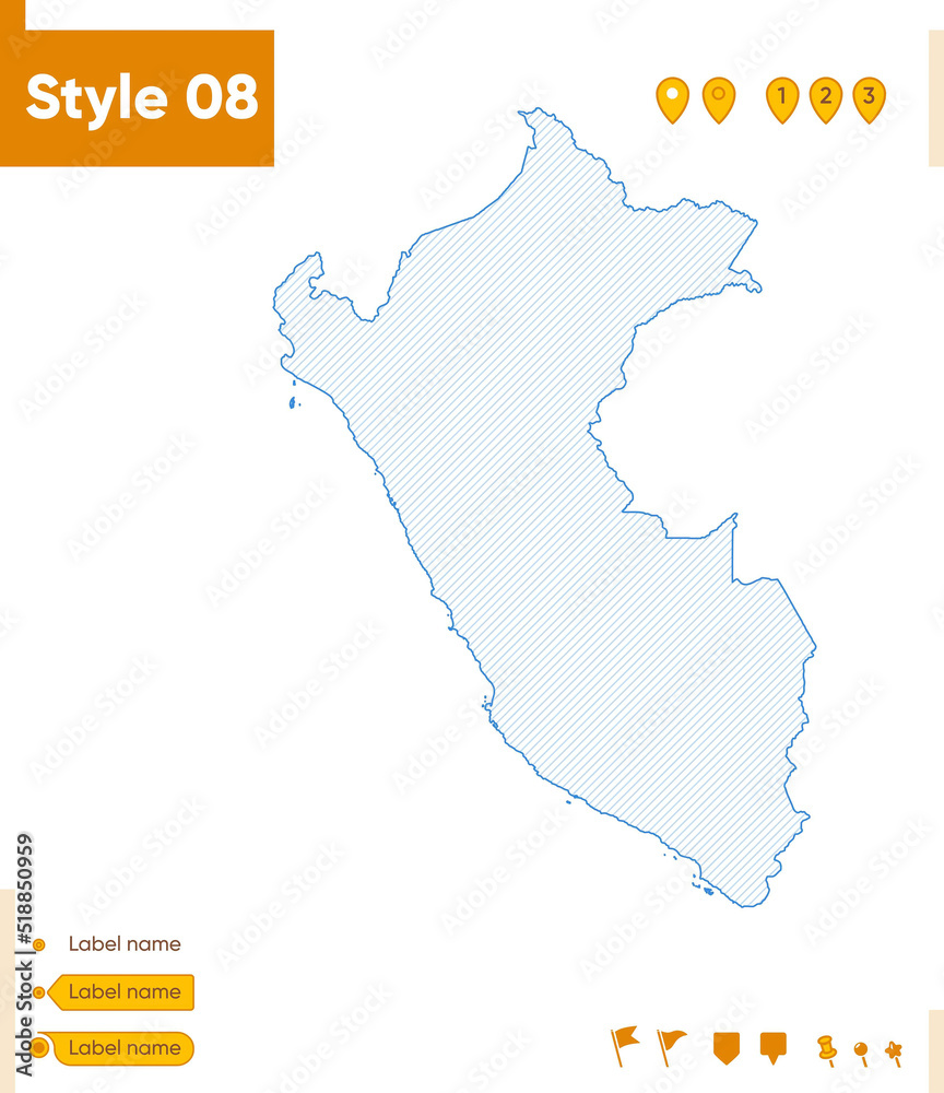 Obraz premium Peru - grid map isolated on white background. Outline map. Simple line, vector map.