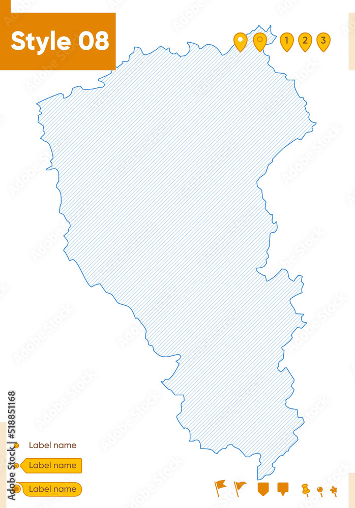Obraz premium Kemerovo Region, Russia - grid map isolated on white background. Outline map. Simple line, vector map.