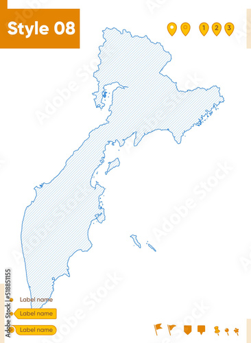 Kamchatka Territory, Russia - grid map isolated on white background. Outline map. Simple line, vector map.