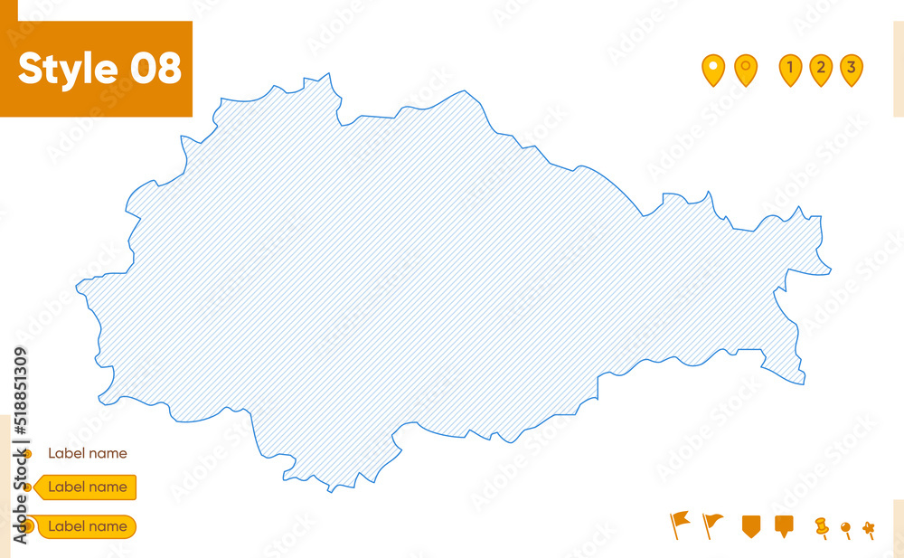 Kursk Region, Russia - grid map isolated on white background. Outline map. Simple line, vector map.
