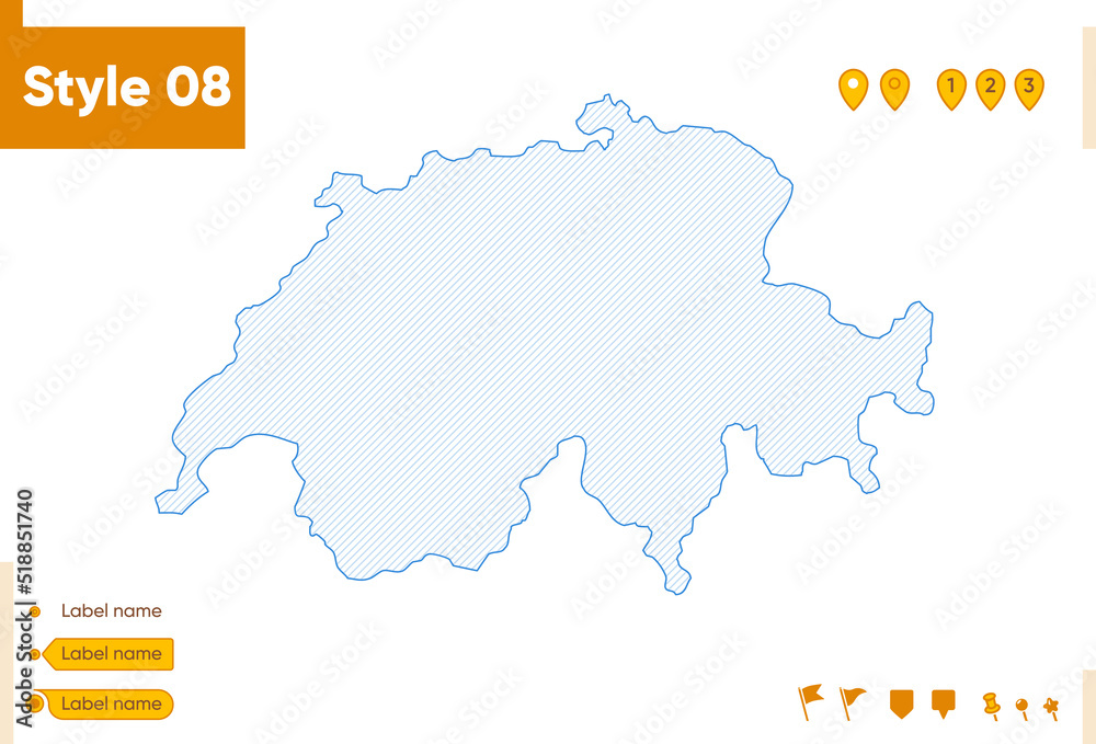 Switzerland - grid map isolated on white background. Outline map. Simple line, vector map.
