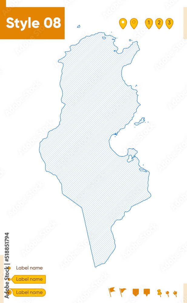 Tunisia - grid map isolated on white background. Outline map. Simple line, vector map.