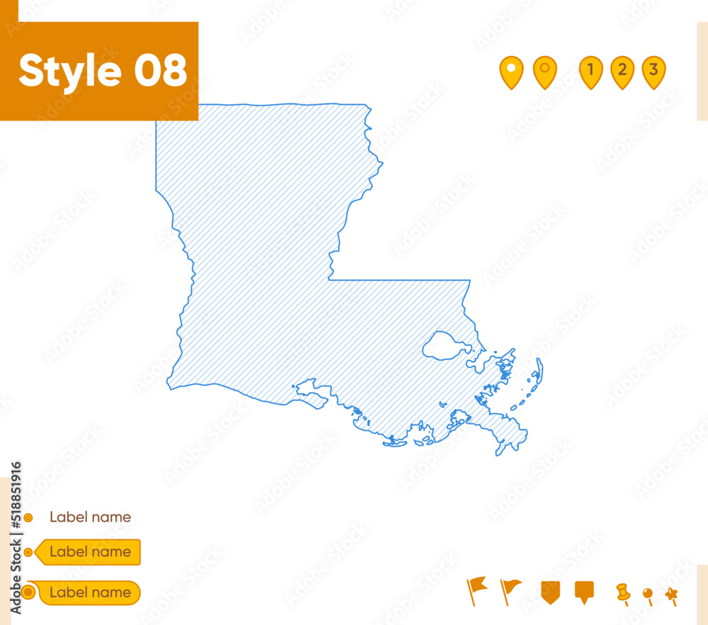 Louisiana, USA - grid map isolated on white background. Outline map. Simple line, vector map.