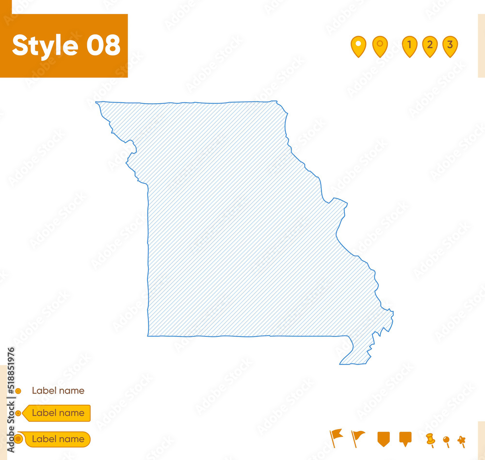 Missouri, USA - grid map isolated on white background. Outline map. Simple line, vector map.