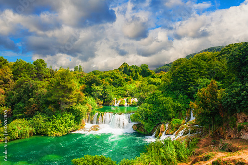 cascading waterfall in the national park Krka  Croatia