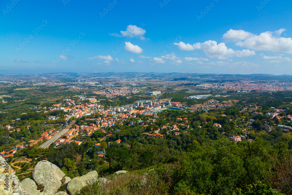 View of village of Sintra from the Moorish Castle, Portugal