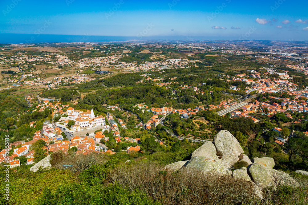 Panorama of the village of Sintra from the Moorish Castle, Portugal