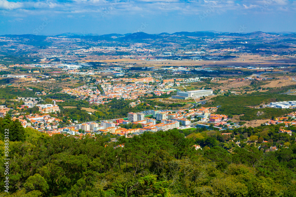 Panorama of Sintra village surrounding seen from The Moorish castle, Portugal