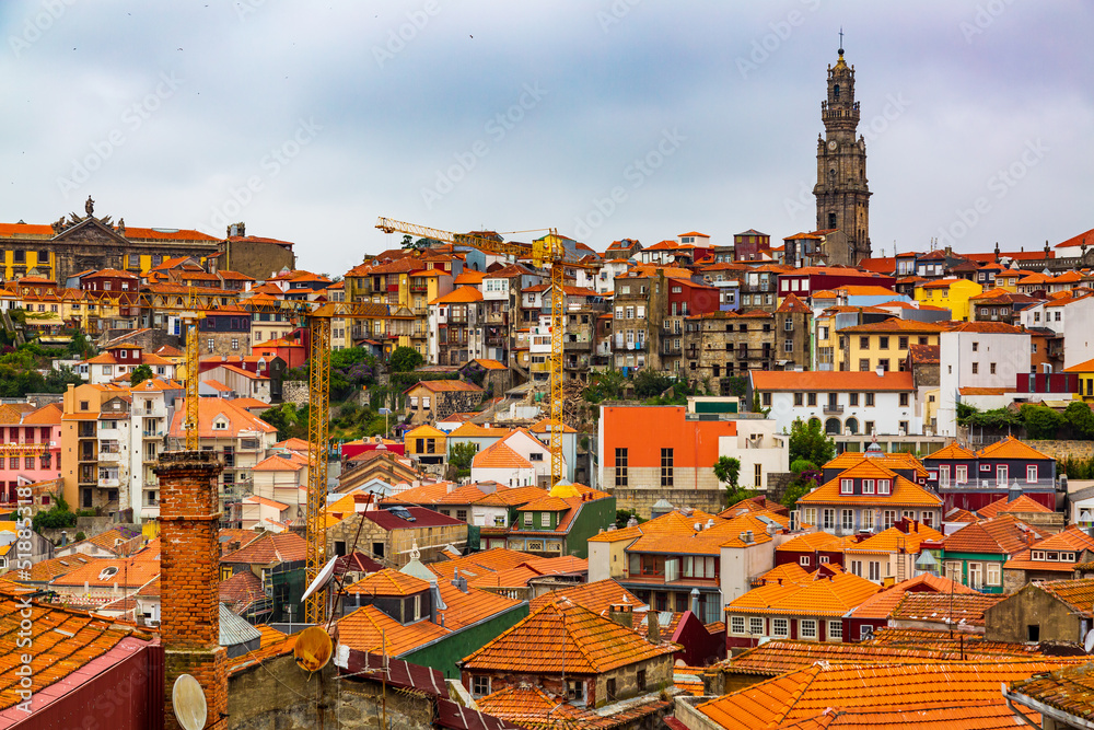 Beautiful panorama of old town historical buildings of Porto, Portugal