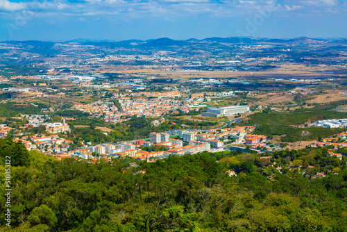Panorama of Sintra village surrounding seen from The Moorish castle, Portugal
