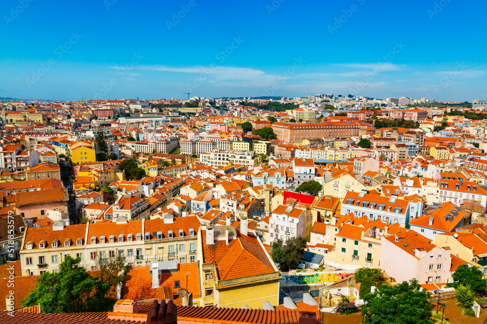 Panorama of Lisbon old town viewed from Miradouro da Graca observation point, Portugal
