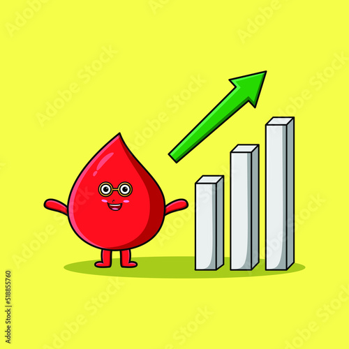 cute cartoon blood drop with rising sign graphic in flat modern design