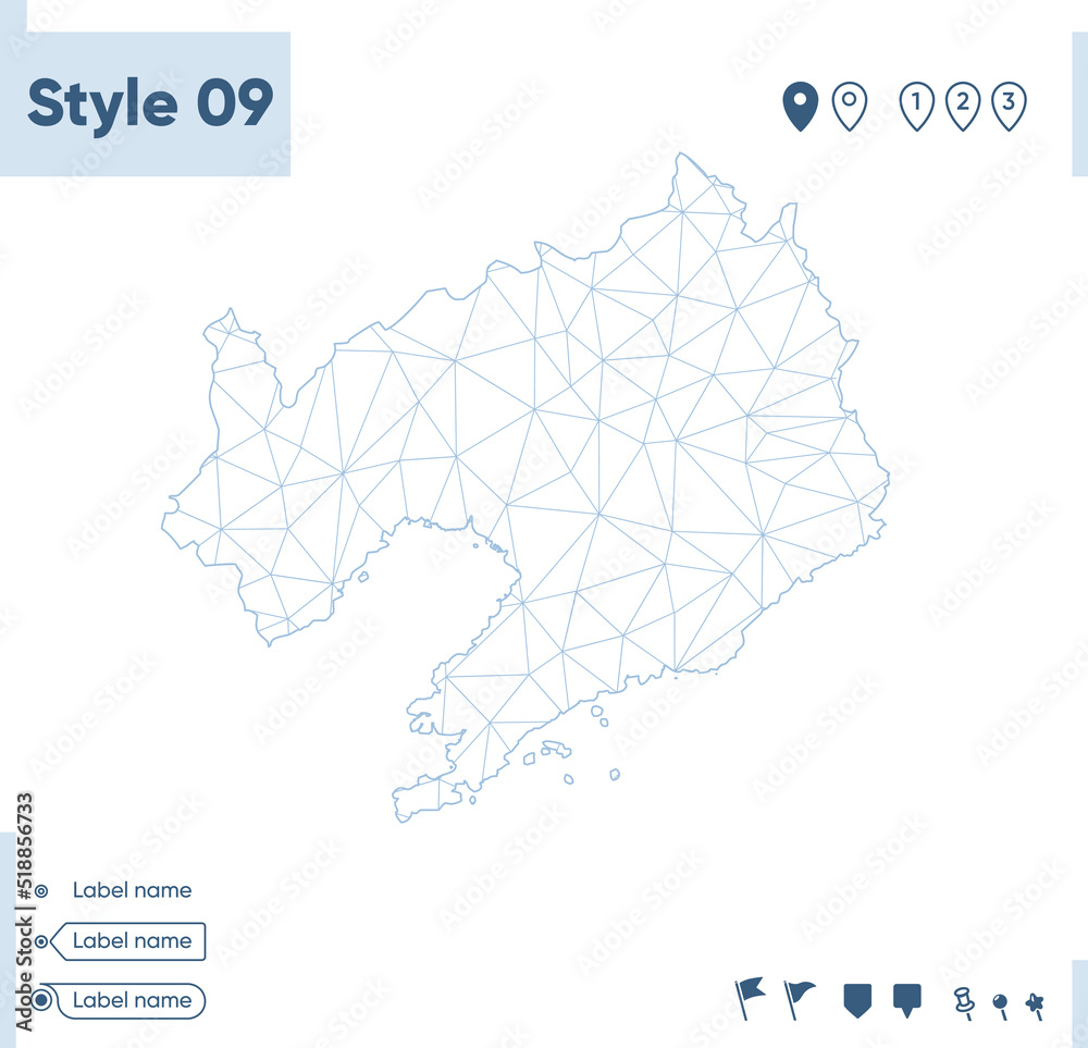 Liaoning, China - white low poly map, polygonal map. Outline map. Vector illustration.
