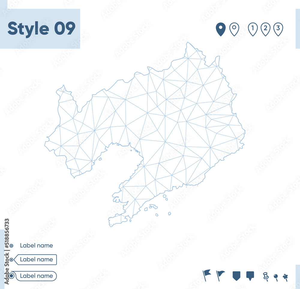Liaoning, China - white low poly map, polygonal map. Outline map. Vector illustration. Liaoning, China - white low poly map, polygonal map. Outline map. Vector illustration.