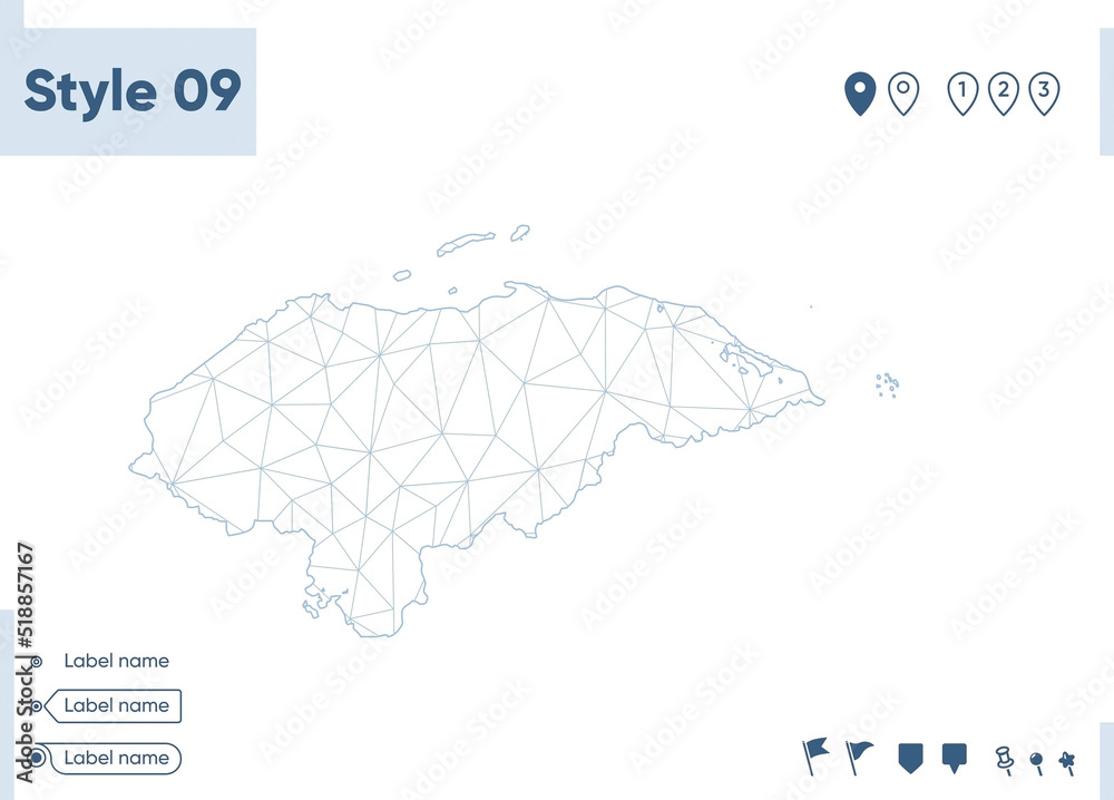 Honduras - white low poly map, polygonal map. Outline map. Vector ...