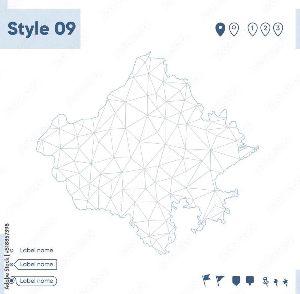 Rajasthan, India - white low poly map, polygonal map. Outline map. Vector illustration.