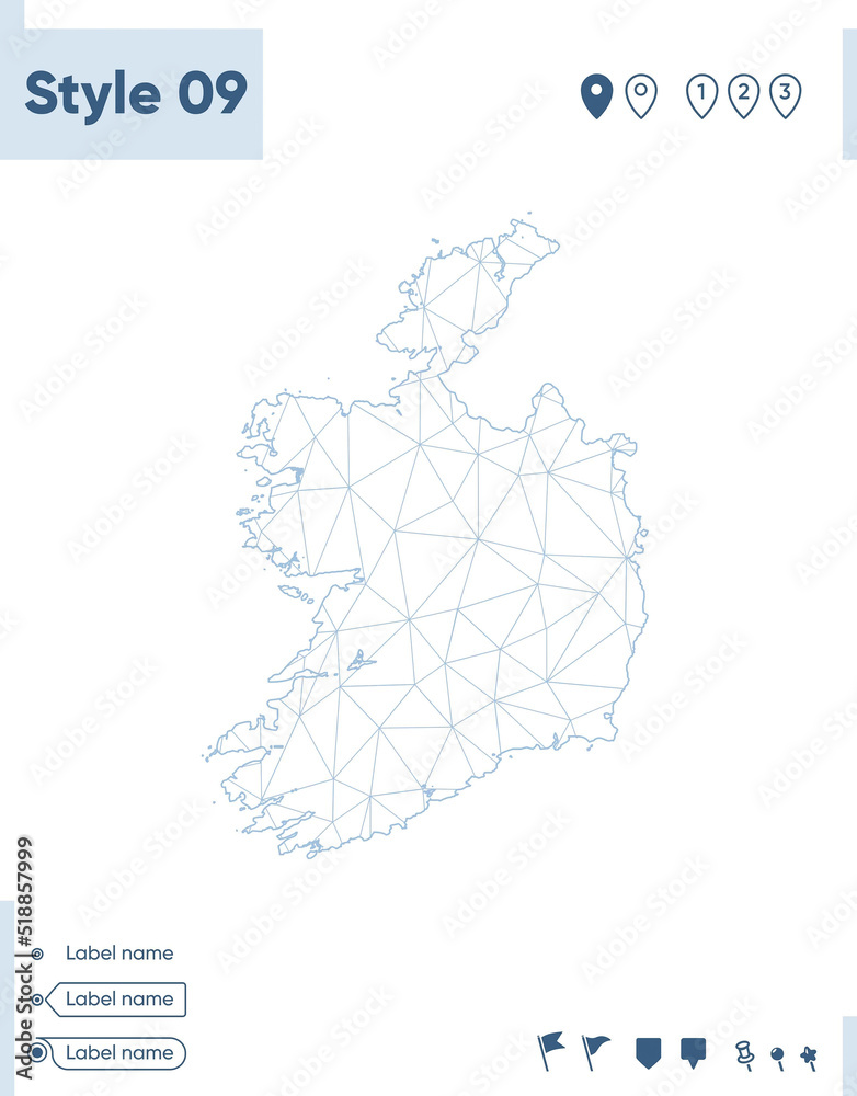 Ireland - white low poly map, polygonal map. Outline map. Vector illustration.