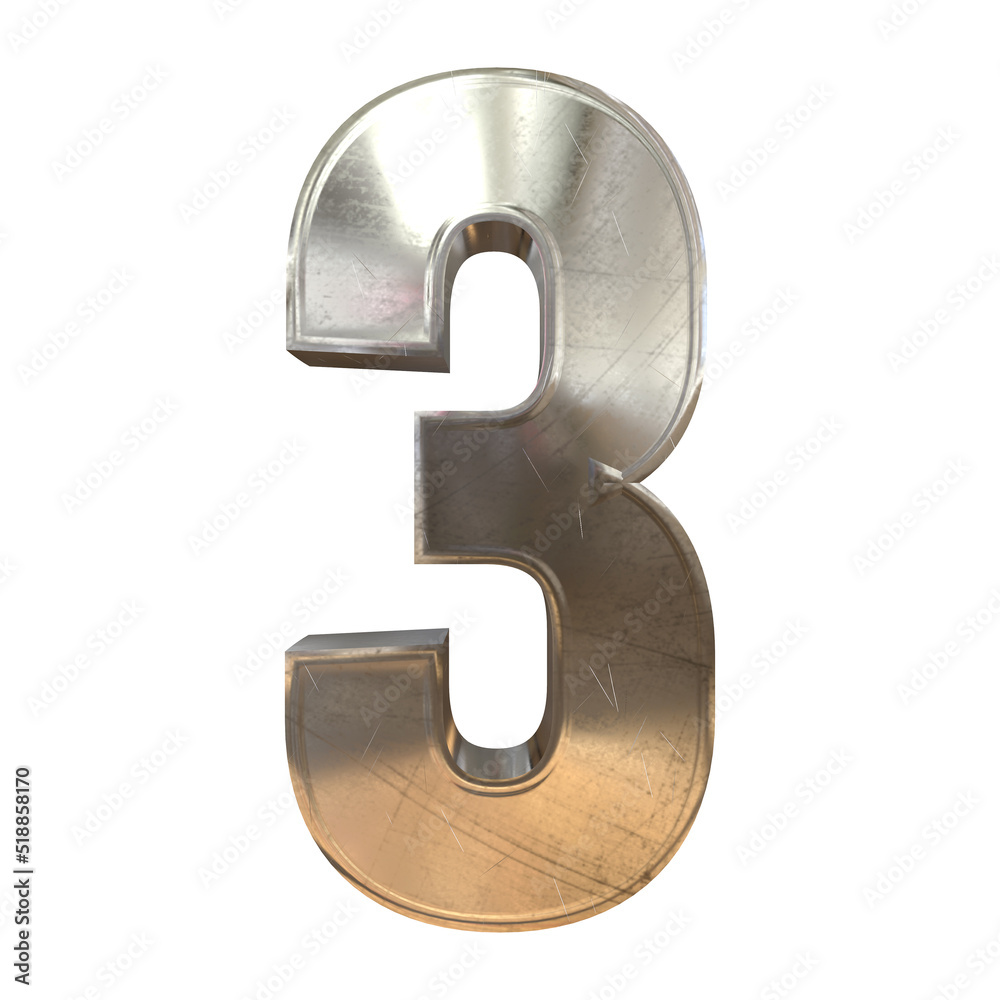 Number 3 3D Render of Old Scratched Rough Steel Metal Material Number 3 3D Render of Old Scratched Rough Steel Metal Material