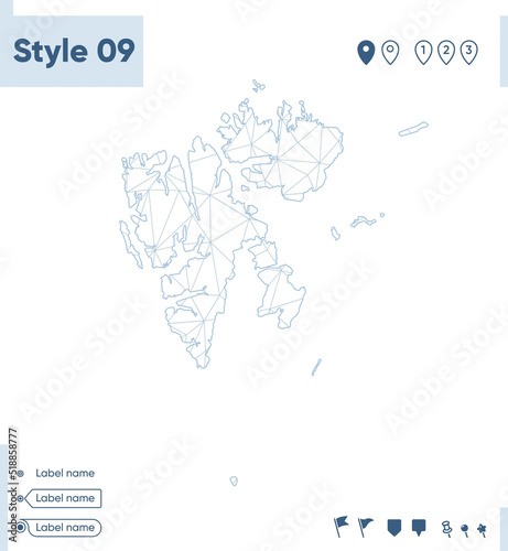 Svalbard  Norway - white low poly map  polygonal map. Outline map. Vector illustration.