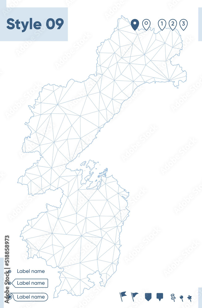 Khabarovsk Territory, Russia - white low poly map, polygonal map. Outline map. Vector illustration.