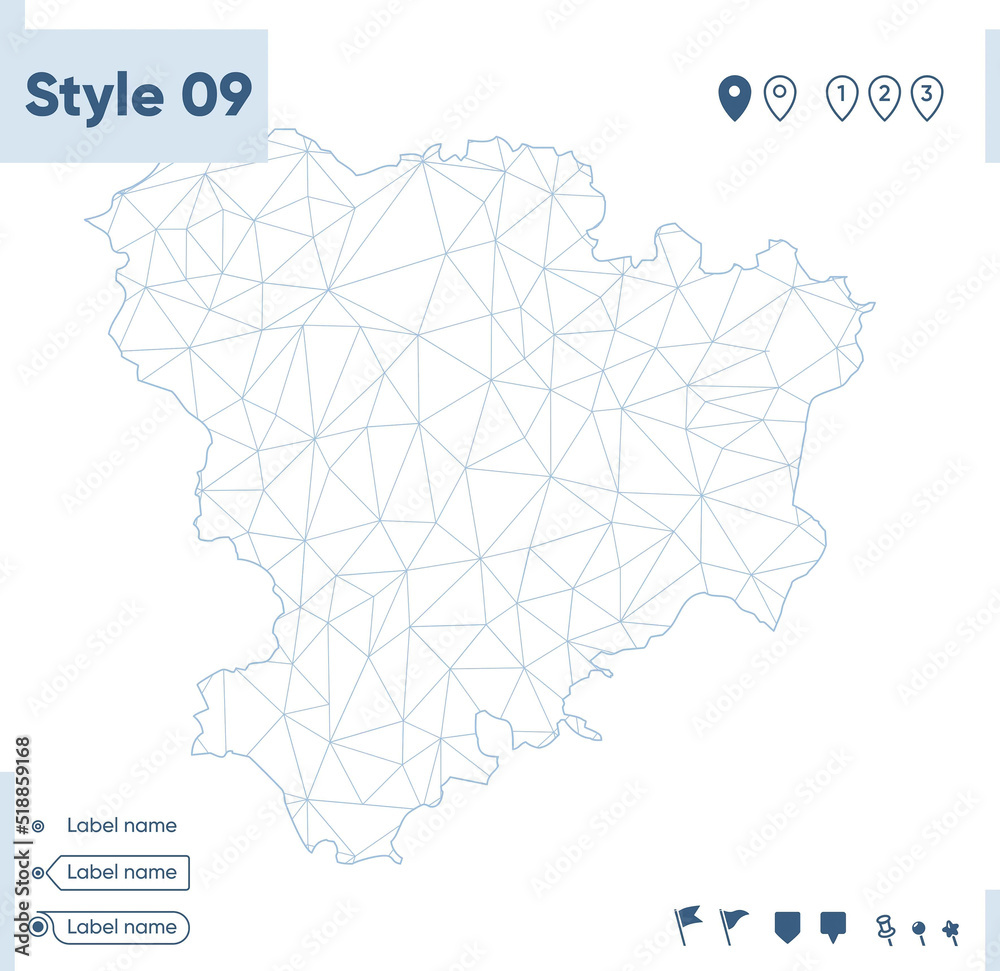 Volgograd Region, Russia - white low poly map, polygonal map. Outline map. Vector illustration. Volgograd Region, Russia - white low poly map, polygonal map. Outline map. Vector illustration.