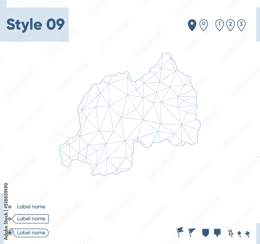 Rwanda - white low poly map, polygonal map. Outline map. Vector illustration.