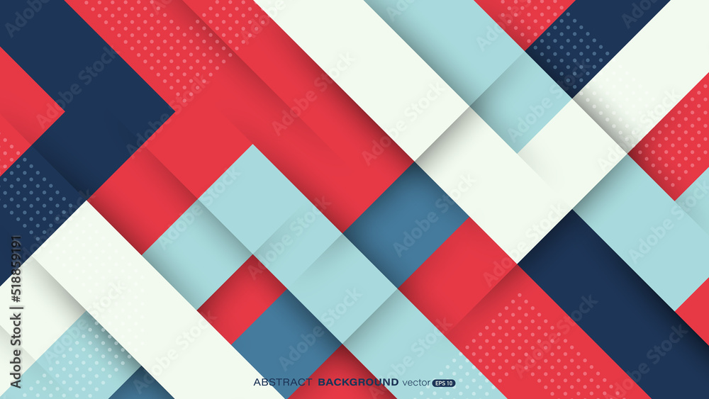 Geometric abstract background. Dynamic colorful shape and shadow on red background
