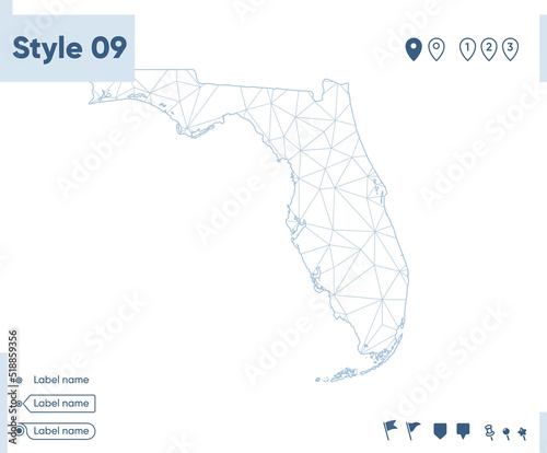 Florida, USA - white low poly map, polygonal map. Outline map. Vector illustration.