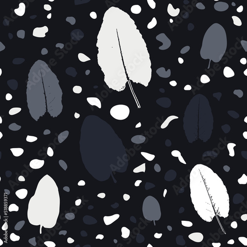 Seamless pattern with leaves, stamps, prints. Floral background with leaf texture.
