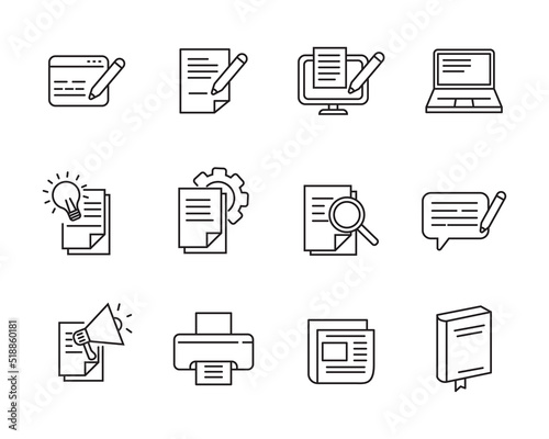 Set of copywriting icons in linear style isolated on white background