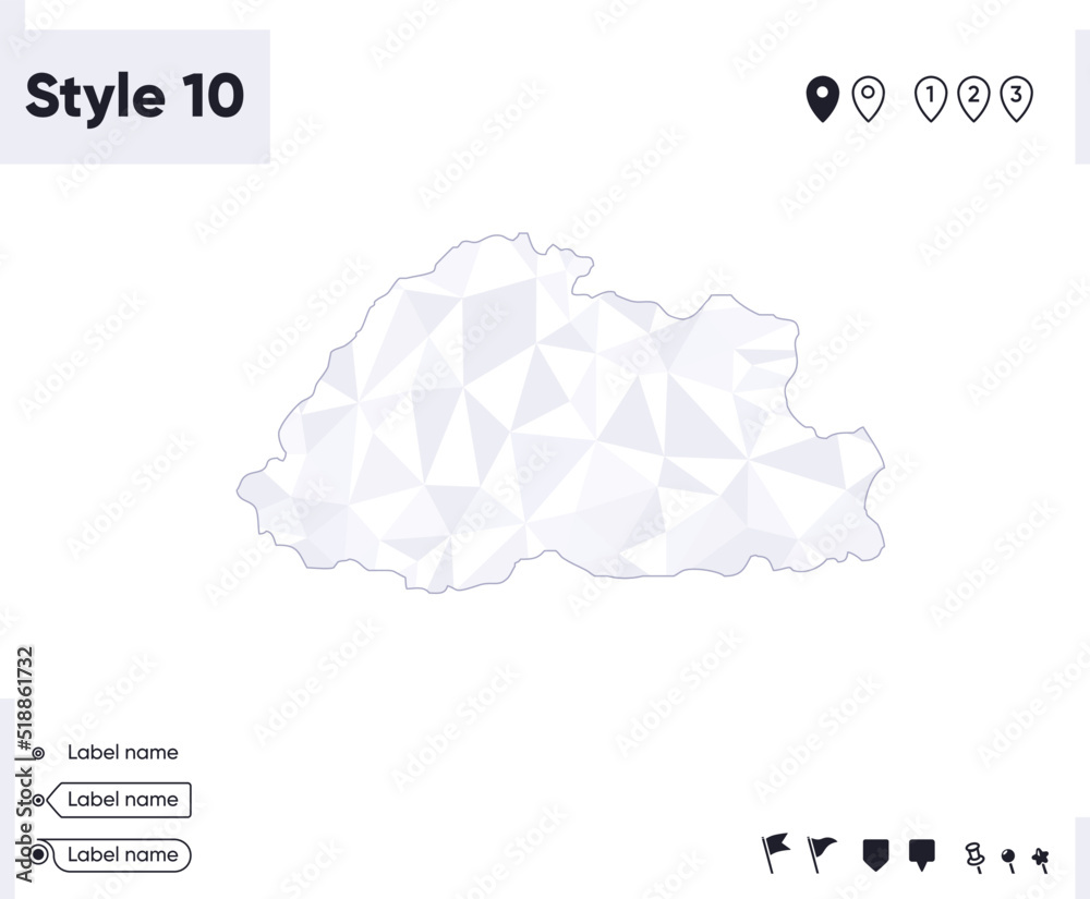 Bhutan - white and gray low poly map, polygonal map. Outline map. Vector illustration.